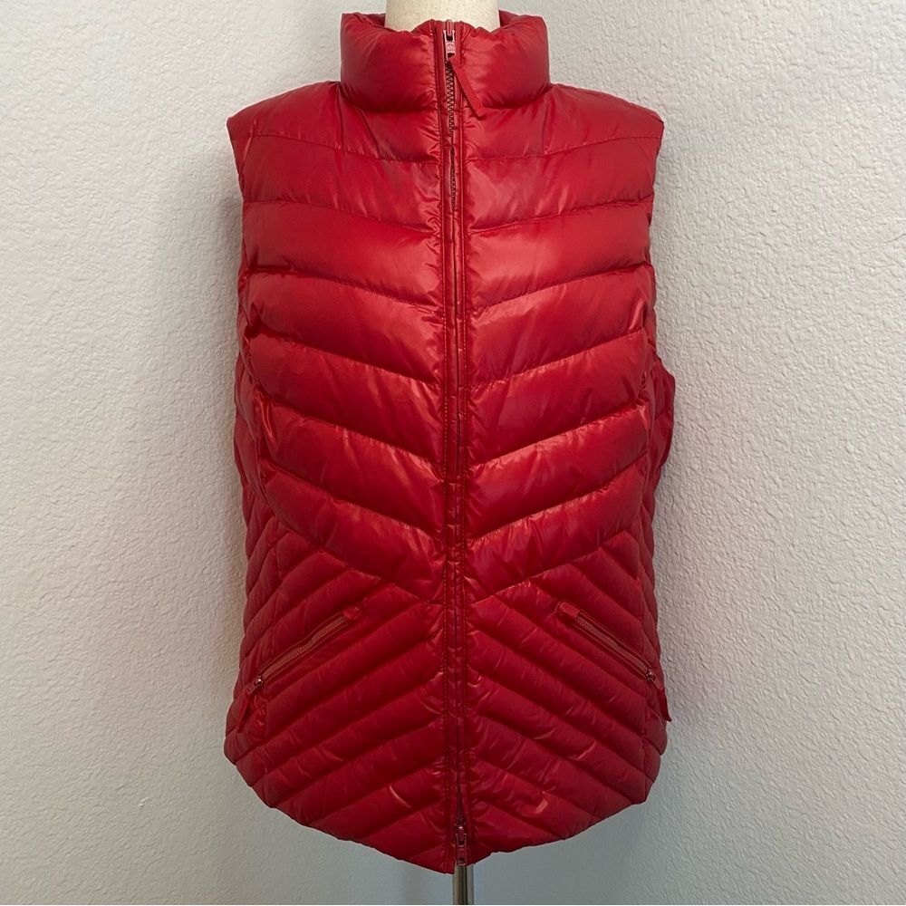 Talbots Red Down Puffer Quilted Vest Full Zip Pockets Sexy Glam SZ XLP